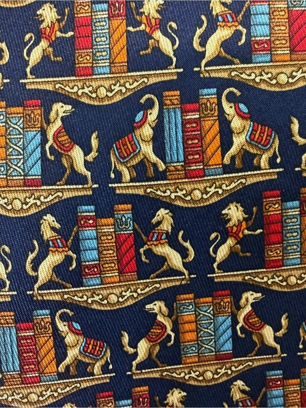 Salvatore Ferragamo Multicolor Animal Library Book Silk Neck Tie - Picture 3 of 7